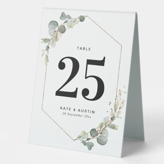 Plaque De Table eucalyptus vert mariage numéro de table (Recto)