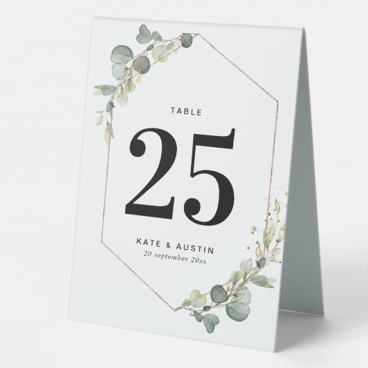 Plaque De Table eucalyptus vert mariage numéro de table (Verso)
