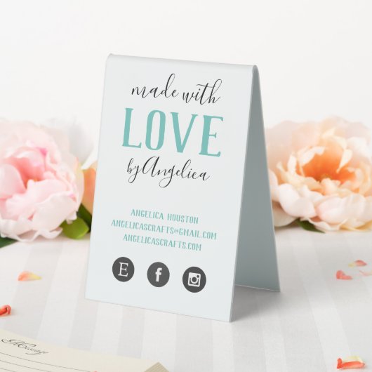 Plaque De Table Fabriqué avec l'amour Script Turquoise fait main (In SItu (Mariage))