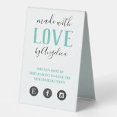 Plaque De Table Fabriqué avec l'amour Script Turquoise fait main (Recto)