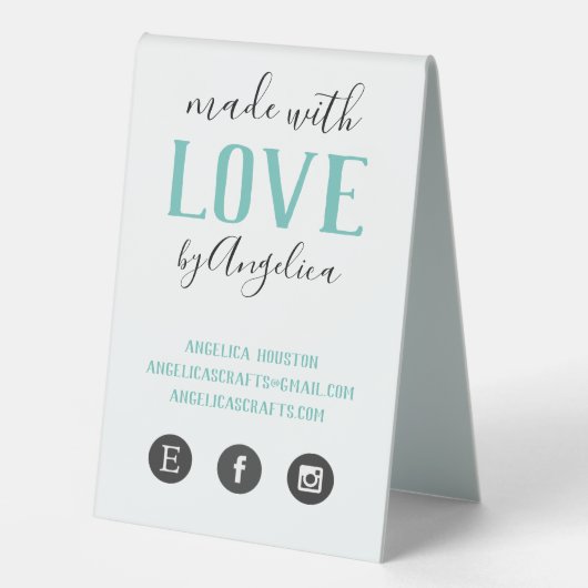 Plaque De Table Fabriqué avec l'amour Script Turquoise fait main (Recto)