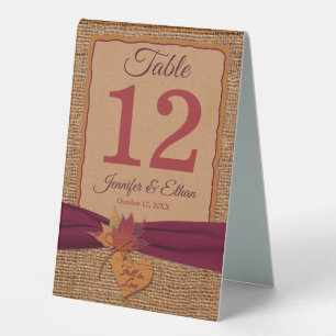 Plaque De Table Fall in Love Burlap, Feuilles, Burlap