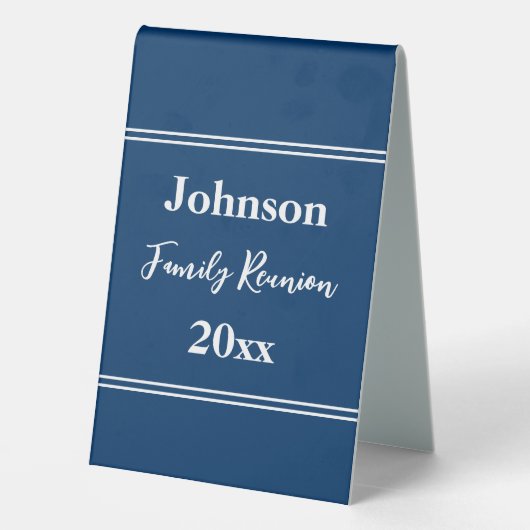 Plaque De Table Famille Réunion Bleu et Blanc Nom Année Modèle (Verso)