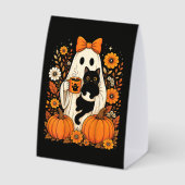 Plaque De Table Fantôme groovy d'Halloween tenant un chat noir flo (Verso)