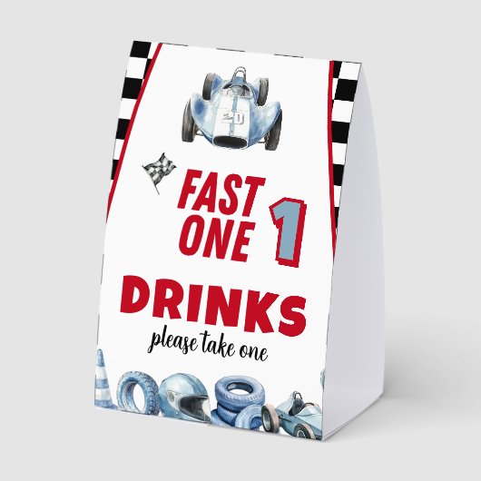 Plaque De Table Fast One 1st birthday Boy Racing Car Drinks (Verso)