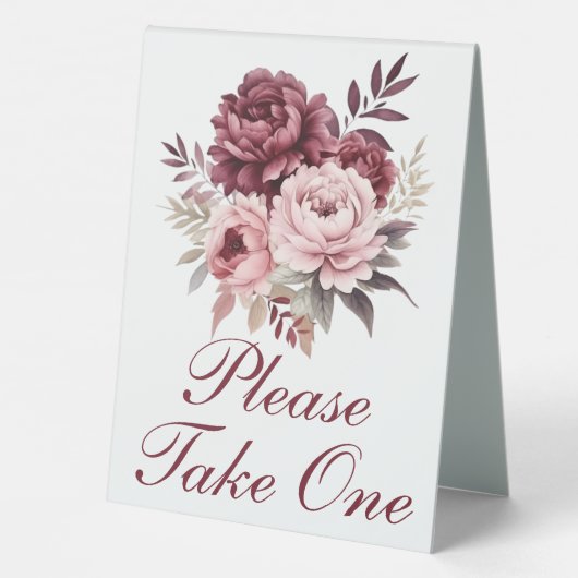 Plaque De Table Faveurs de mariage florales aquarelles de paeonies (Verso)