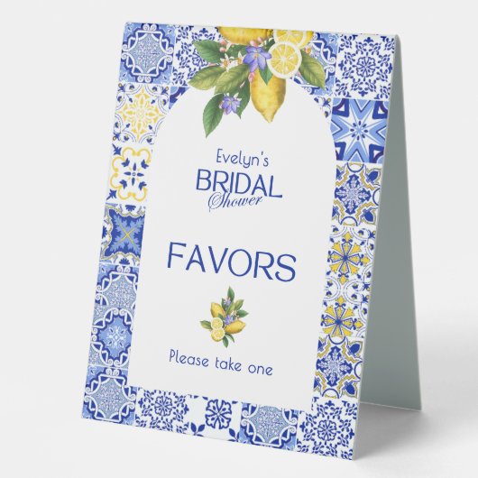Plaque De Table Faveurs de mariage italien Carrelage Bleu & Citron (Recto)