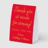 Plaque De Table Faveurs de réception de mariage rouge et or minima (Verso)