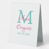 Plaque De Table Félicitations nom de diplômé monogramme vert rose (Verso)