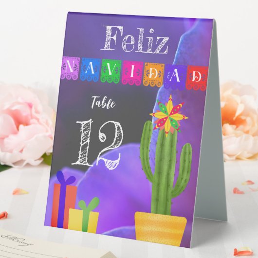 Plaque De Table Feliz Navidad Fiesta Green Cactus Sur Violet (In SItu (Mariage))