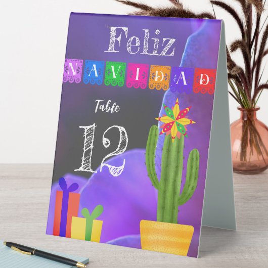 Plaque De Table Feliz Navidad Fiesta Green Cactus Sur Violet (En SItu (Tableau))