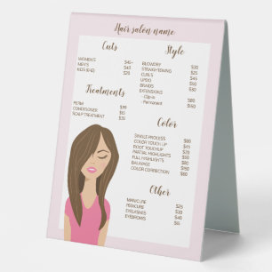 Plaque De Table Femme aux cheveux bruns Dessin Menu personnalisé d
