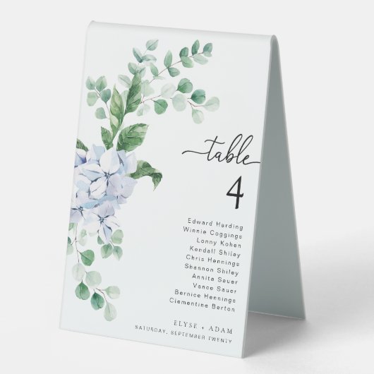 Plaque De Table Ferras Blue Hydrangea Mariage Numéro de table (Recto)