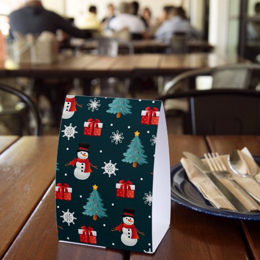 Plaque De Table Festive Snowmen Christmas Trees and Gifts Pattern (Insitu (restaurant))