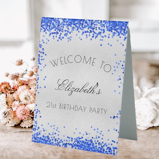 Plaque De Table fête d'anniversaire argent bleu royal confetti bie