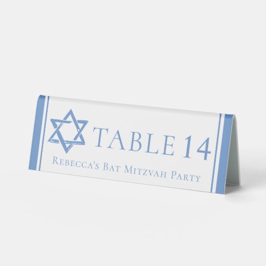 Plaque De Table Fête de Bat Mitzvah Étoile de David Bleu Clair (Recto)