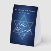 Plaque De Table Fête de Bat Mitzvah étoile de David bleue moderne (Verso)