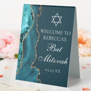 Plaque De Table Fête de Bat Mitzvah personnalisée chic sarcelle or