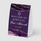 Plaque De Table Fête de Bat Mitzvah sur mesure chic violet or (Verso)