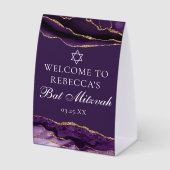 Plaque De Table Fête de Bat Mitzvah sur mesure chic violet or (Recto)