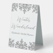 Plaque De Table Fête de mariage d'hiver Flocon de neige argenté (Recto)