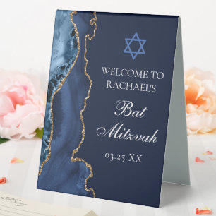 Plaque De Table Fête élégante de Bat Mitzvah Bleu Nuit Or