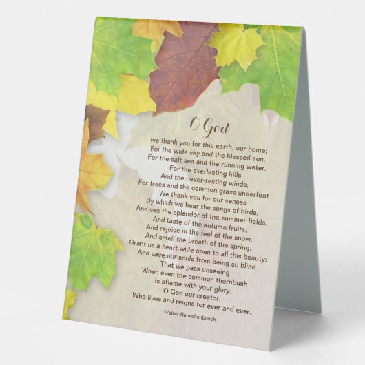 Plaque De Table Feuilles D'Automne, Prière Du Jour De L'Action De  (Recto)