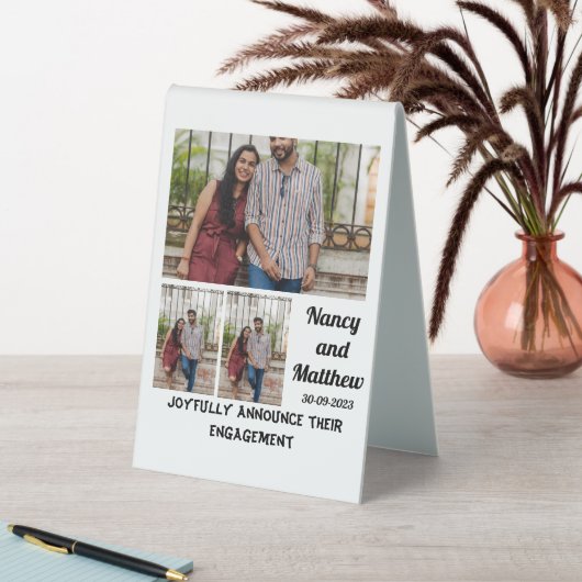 Plaque De Table Fiançailles mariage personnalisé 3 Photo Collage (En SItu (Tableau))