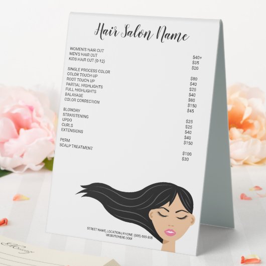 Plaque De Table Fille Avec Long Black Flower Coiffeur Menu (In SItu (Mariage))