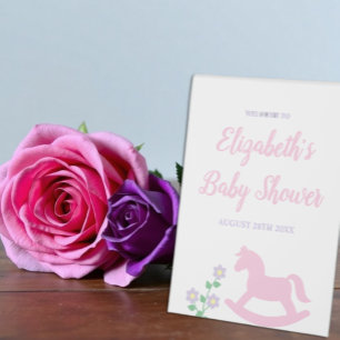Plaque De Table Fille du cheval à bascule rose Baby Shower