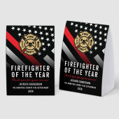 Plaque De Table Firefighter of the Year Employee Logo Red Line (Recto/verso)
