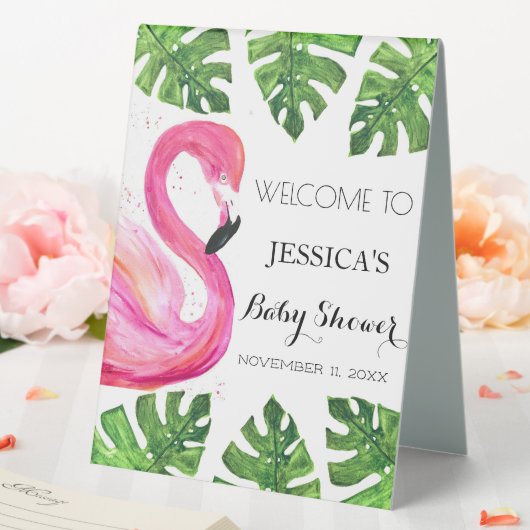 Plaque De Table Flamant rose Tropical Feuilles Baby shower Affiche (In SItu (Mariage))