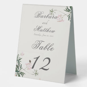 Plaque De Table Fleur rose botanique avec papillon élégant