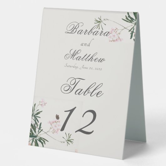 Plaque De Table Fleur rose botanique avec papillon élégant (Recto)