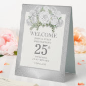 Plaque De Table Fleurs blanches argentées 25e anniversaire de mari (In SItu (Mariage))
