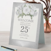 Plaque De Table Fleurs blanches argentées 25e anniversaire de mari (En SItu (Tableau))
