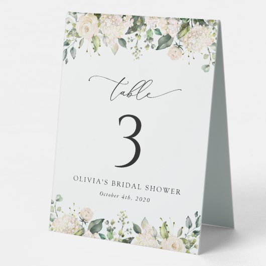 Plaque De Table Fleurs blanches, Fleurs de crème, Boho, Numéros de (Verso)