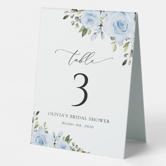 Plaque De Table Fleurs bleues poussiéreuses, Verdure, Boho, Numéro (Verso)