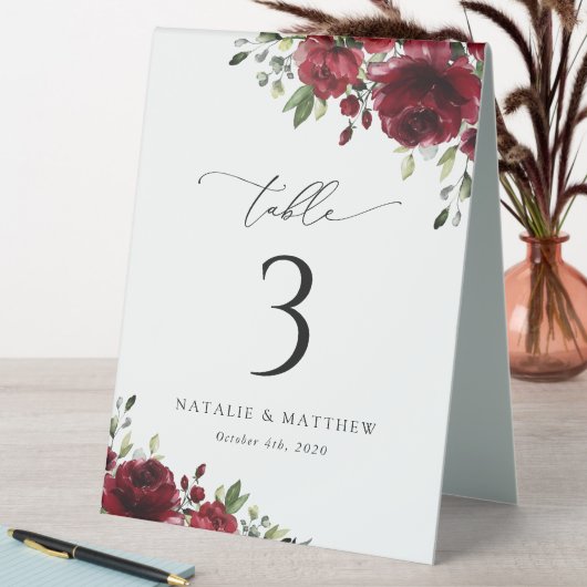 Plaque De Table Fleurs Bourgognes, Fleurs Rouges, Boho, Numéros De (En SItu (Tableau))