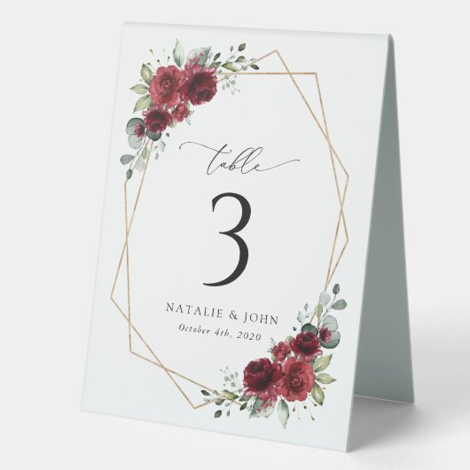 Plaque De Table Fleurs Bourgognes, Fleurs Rouges, Boho, Numéros De (Recto)