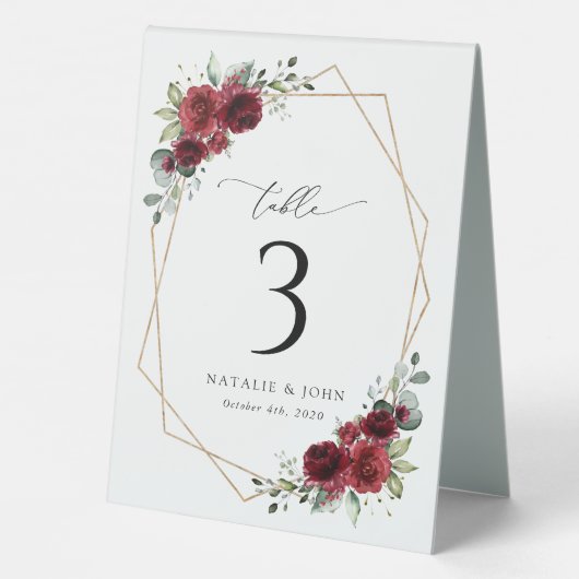 Plaque De Table Fleurs Bourgognes, Fleurs Rouges, Boho, Numéros De (Verso)