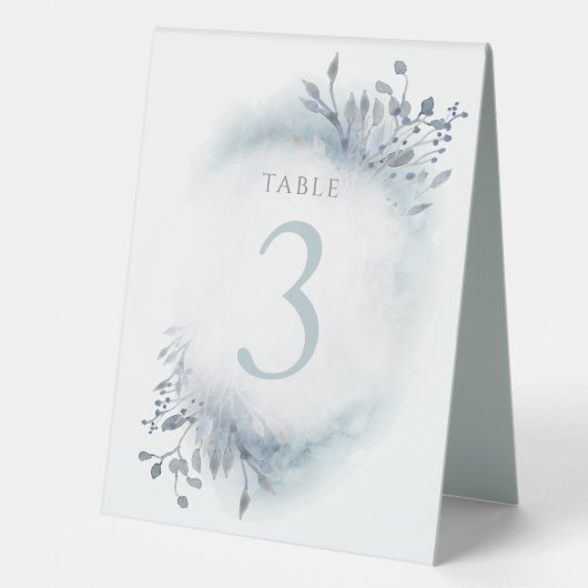 Plaque De Table fleurs d'aquarelle bleu poussiéreux Tableau Numéro (Recto)