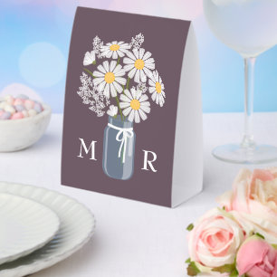 Plaque De Table Fleurs de mariage Lettres majuscules en pot Mason