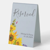 Plaque De Table Fleurs de soleil sur Mariage bleu Réservé (Verso)