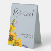 Plaque De Table Fleurs de soleil sur Mariage bleu Réservé (Recto)