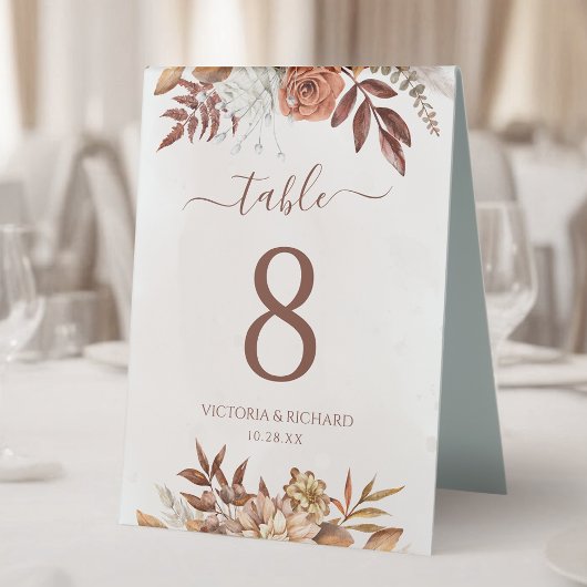Plaque De Table Fleurs en terre cuite Numéro de table de mariage b