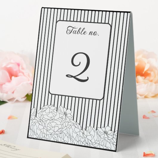 Plaque De Table Fleurs noires et blanches sur bandes (In SItu (Mariage))