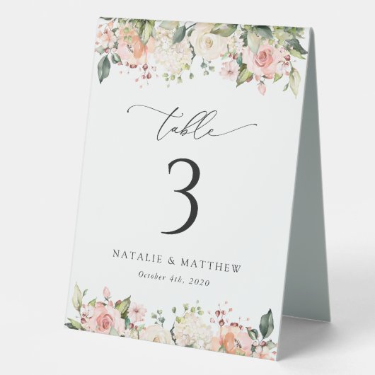 Plaque De Table Fleurs roses, Fleurs blanches, Boho, Numéros de ta (Recto)