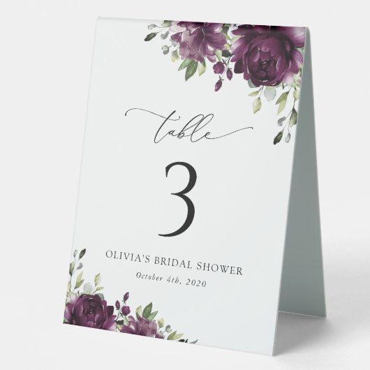 Plaque De Table Fleurs violettes, Fleurs de prunes, Boho, Numéros  (Recto)