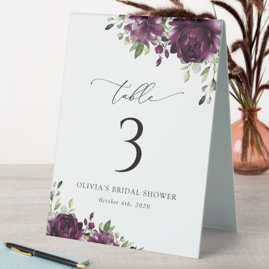 Plaque De Table Fleurs violettes, Fleurs de prunes, Boho, Numéros (En SItu (Tableau))